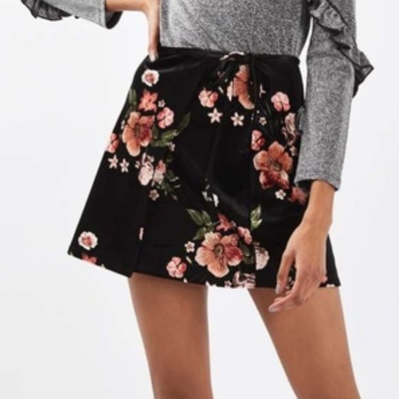 Topshop Dresses & Skirts - TOPSHOP Velvet Mini Wrap Skirt